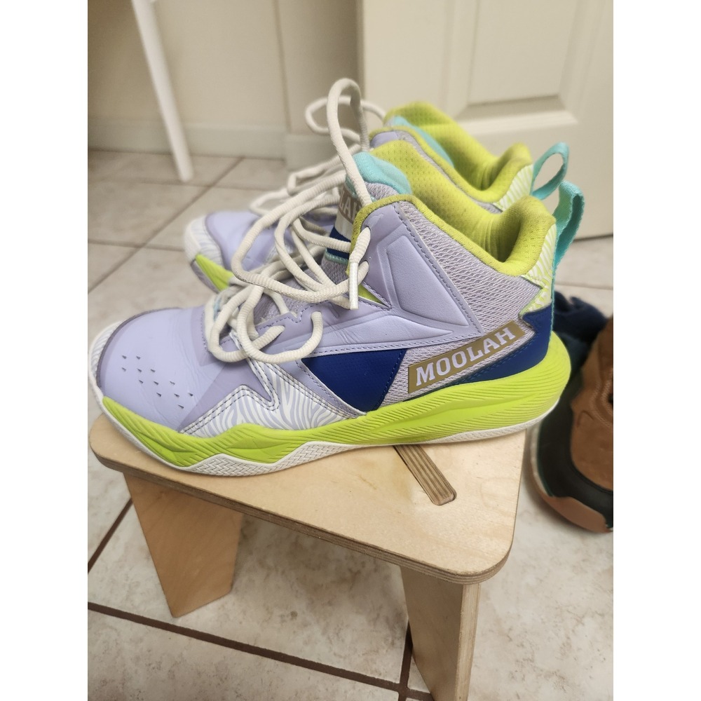 Moolah Kids Basketball Shoes Lilac Lime‎ Green Blue Lace Up Athletic Youth 5